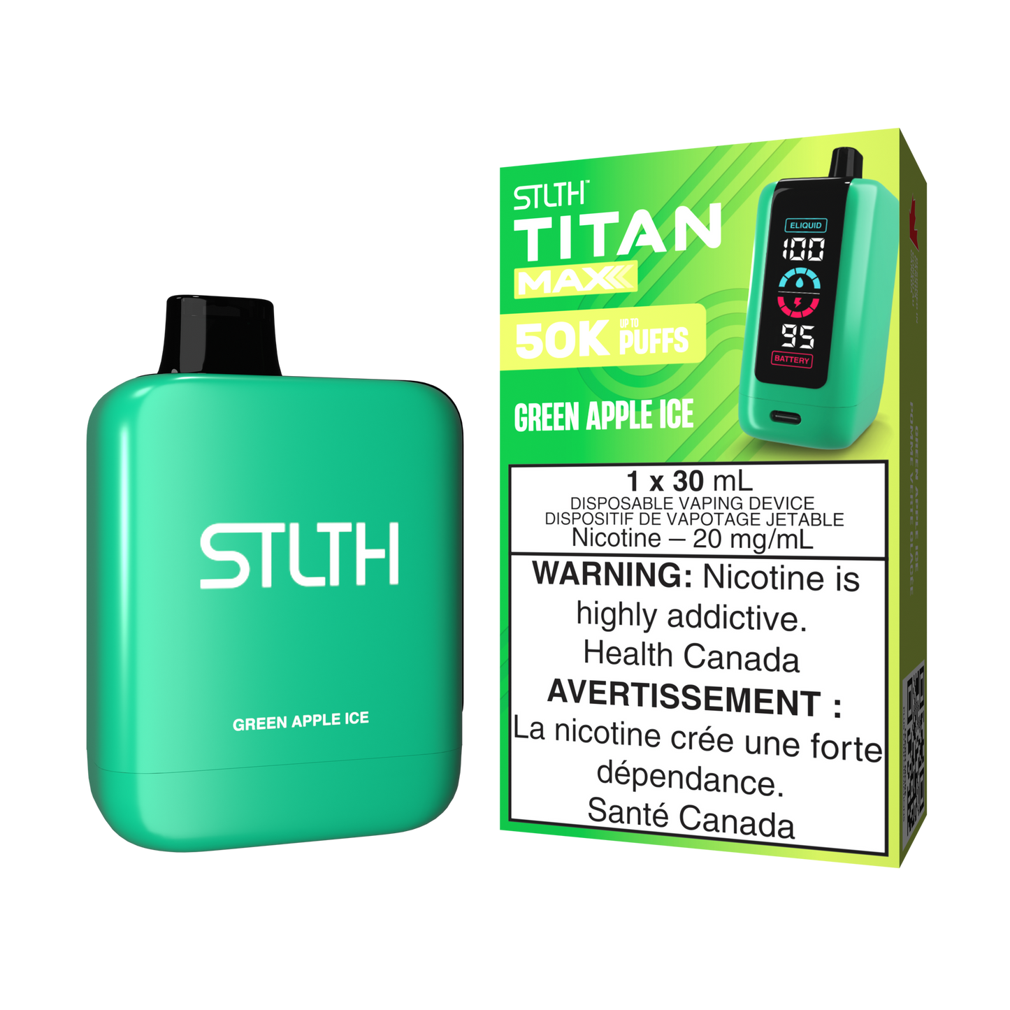Stlth Titan Max 50k Green Apple Ice Disposable 20mg/mL (Provincial)