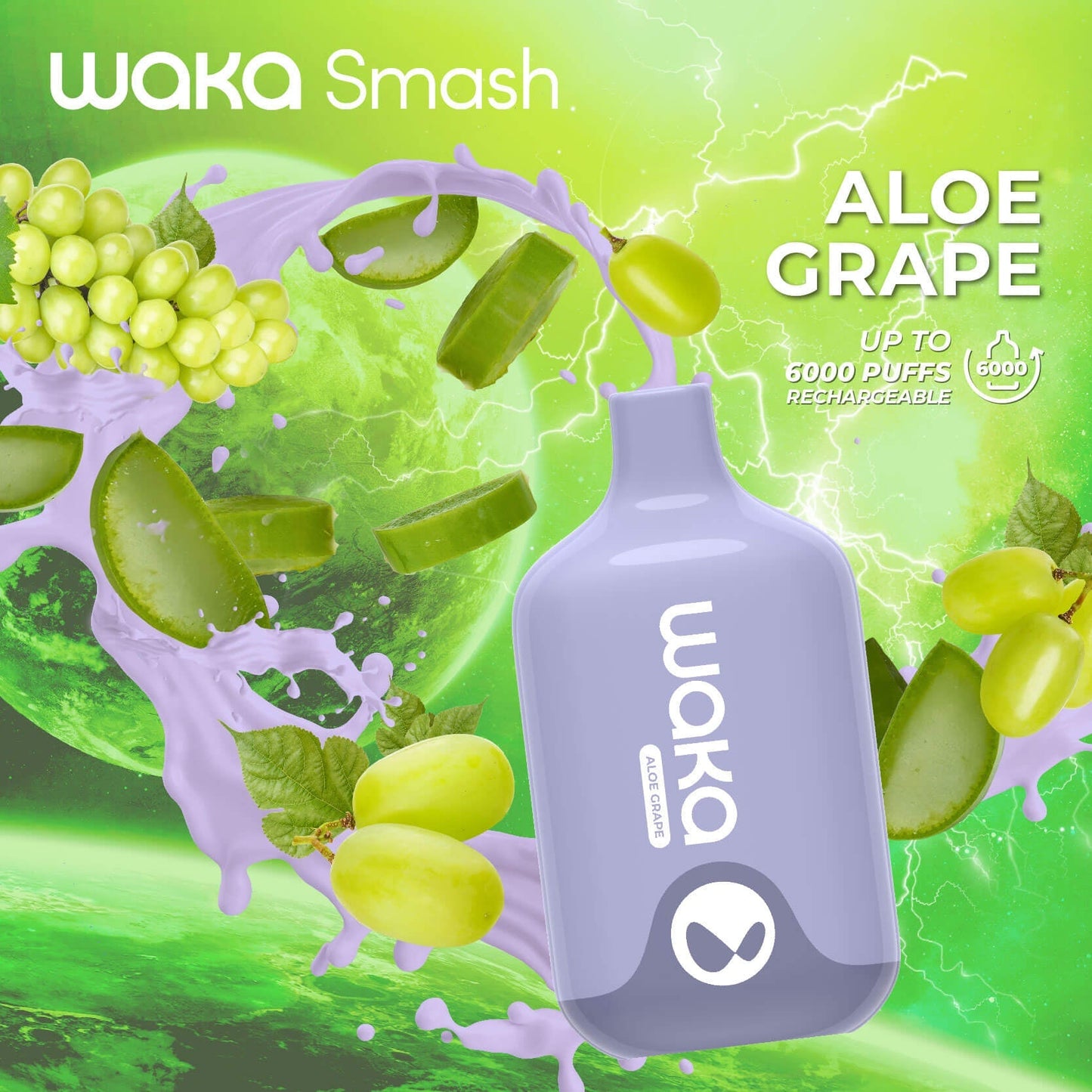Waka Smash 12mL Aloe Grape 18mg/mL disposable (Provincial)