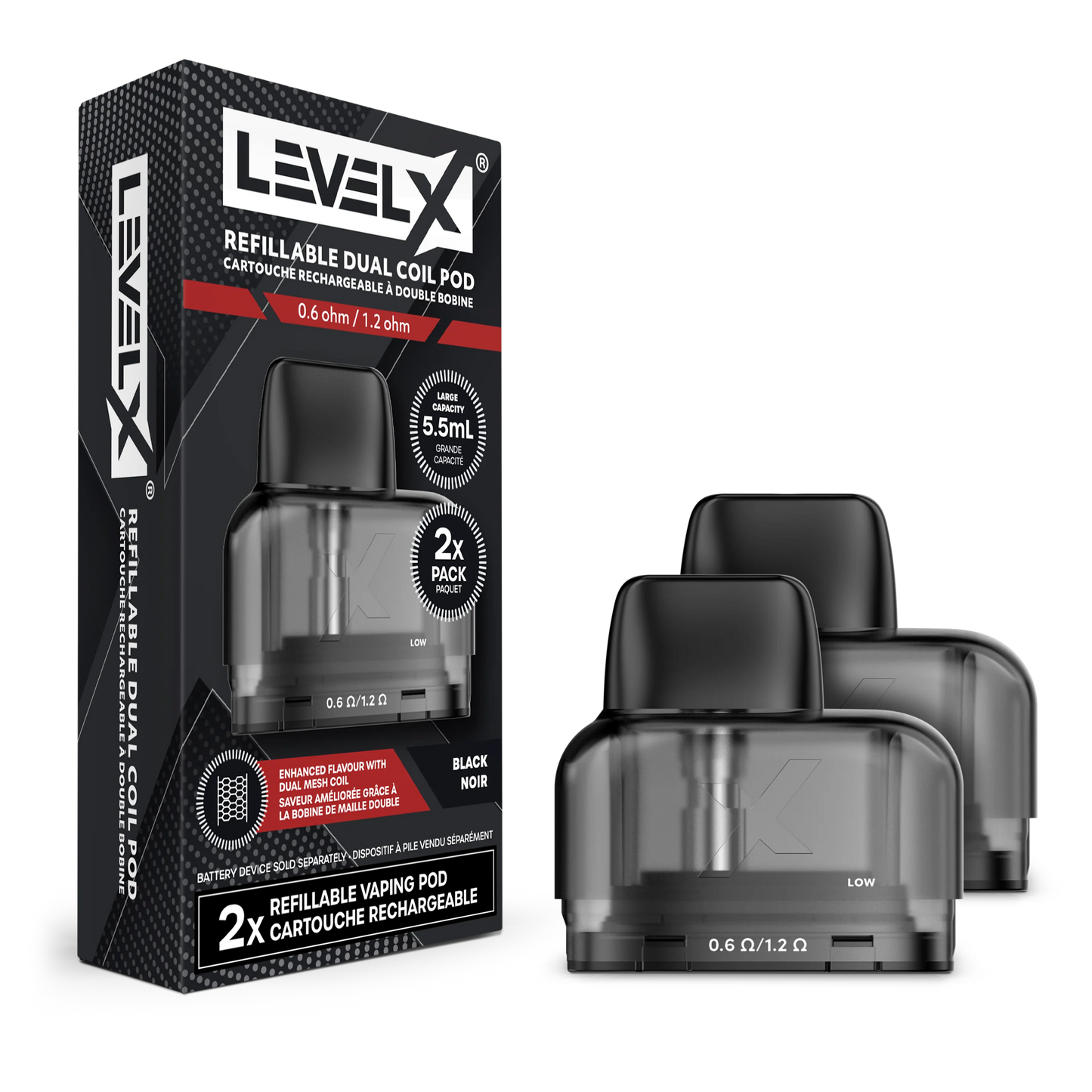 LevelX Refillable Dual Coil Pod 0.6/1.2 ohm 5.5mL 2/pack