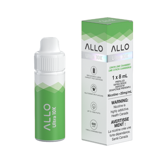 Allo Ultra 10k Hybrid Lemon Lime Cranberry 20mg Disposable Vape (Provincial)