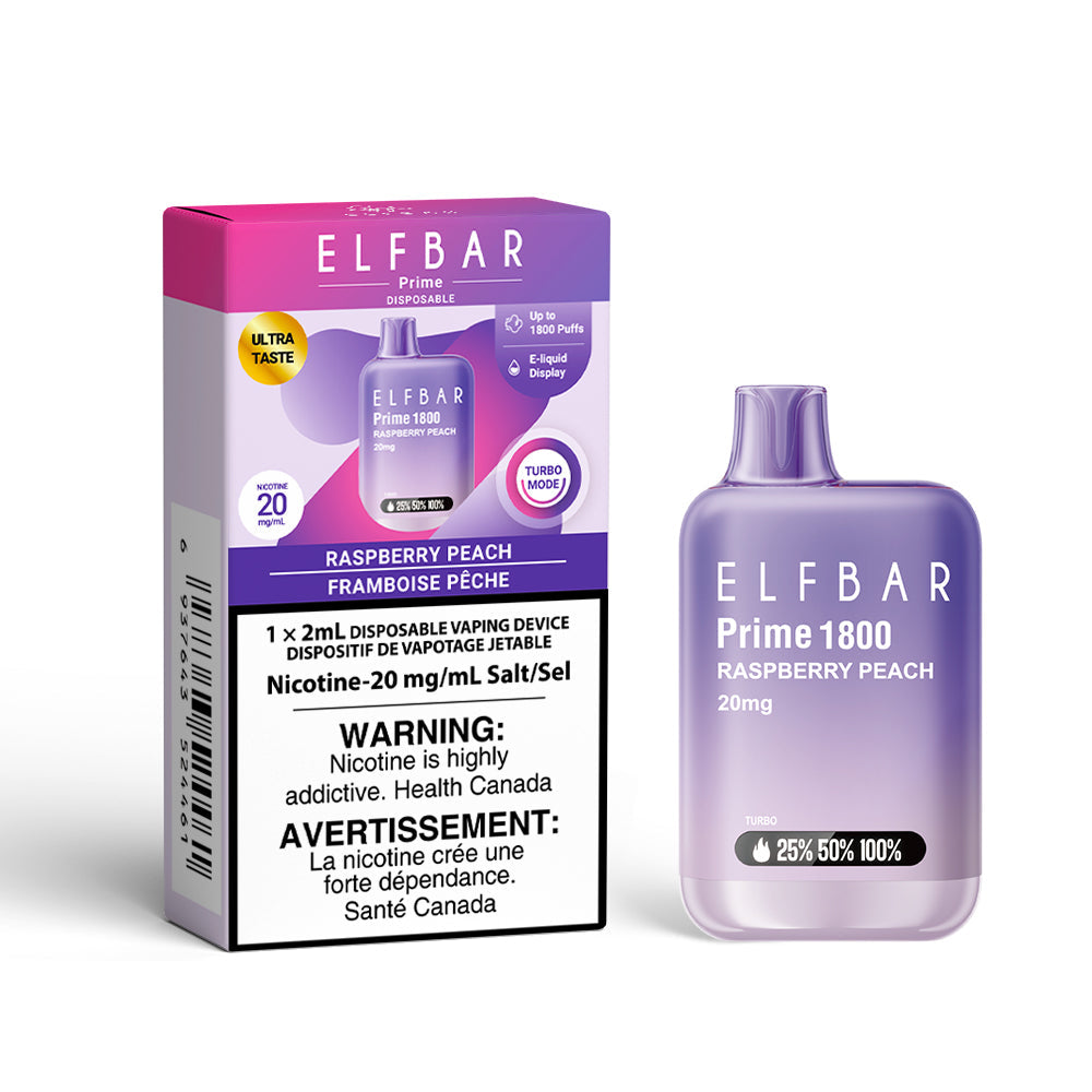 ELF BAR Prime 1800 Raspberry Peach 20mg/mL Disposable (Provincial)