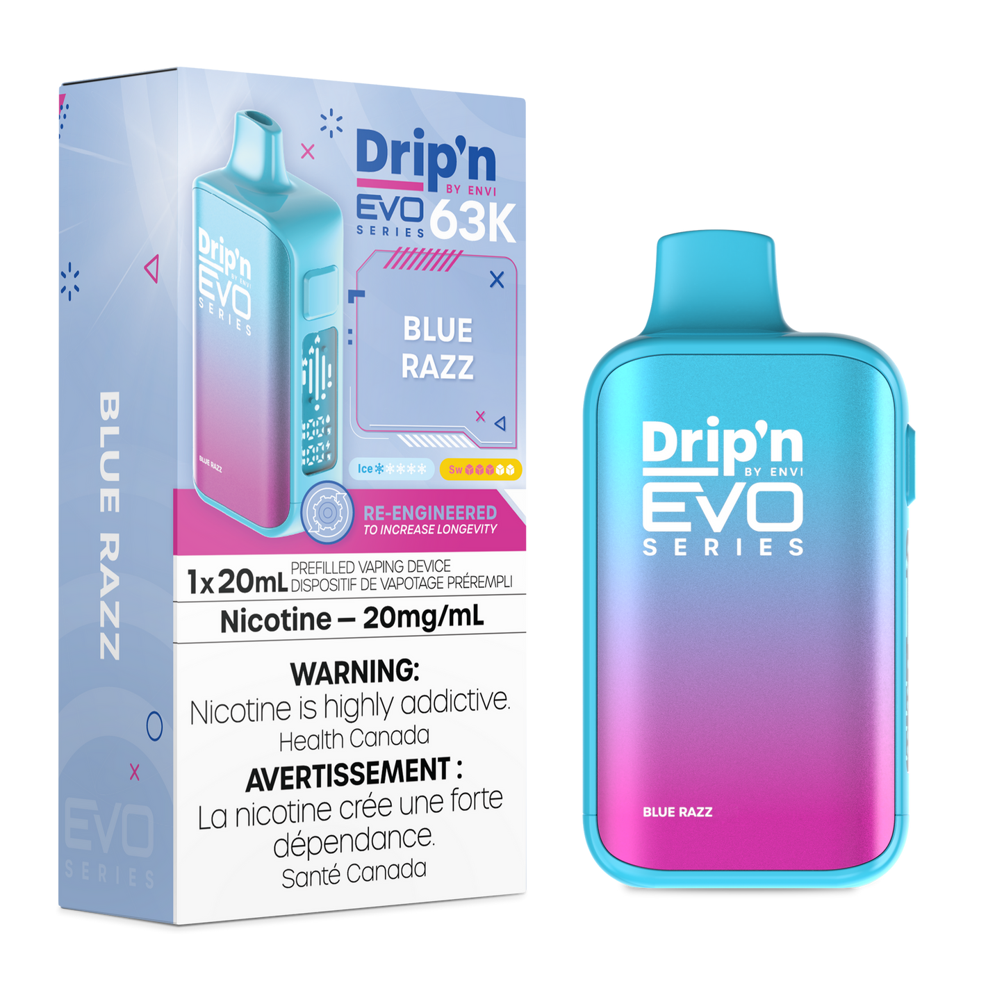 Drip’n EVO 63K Blue Razz 20mg/ml Disposable (Provincial)