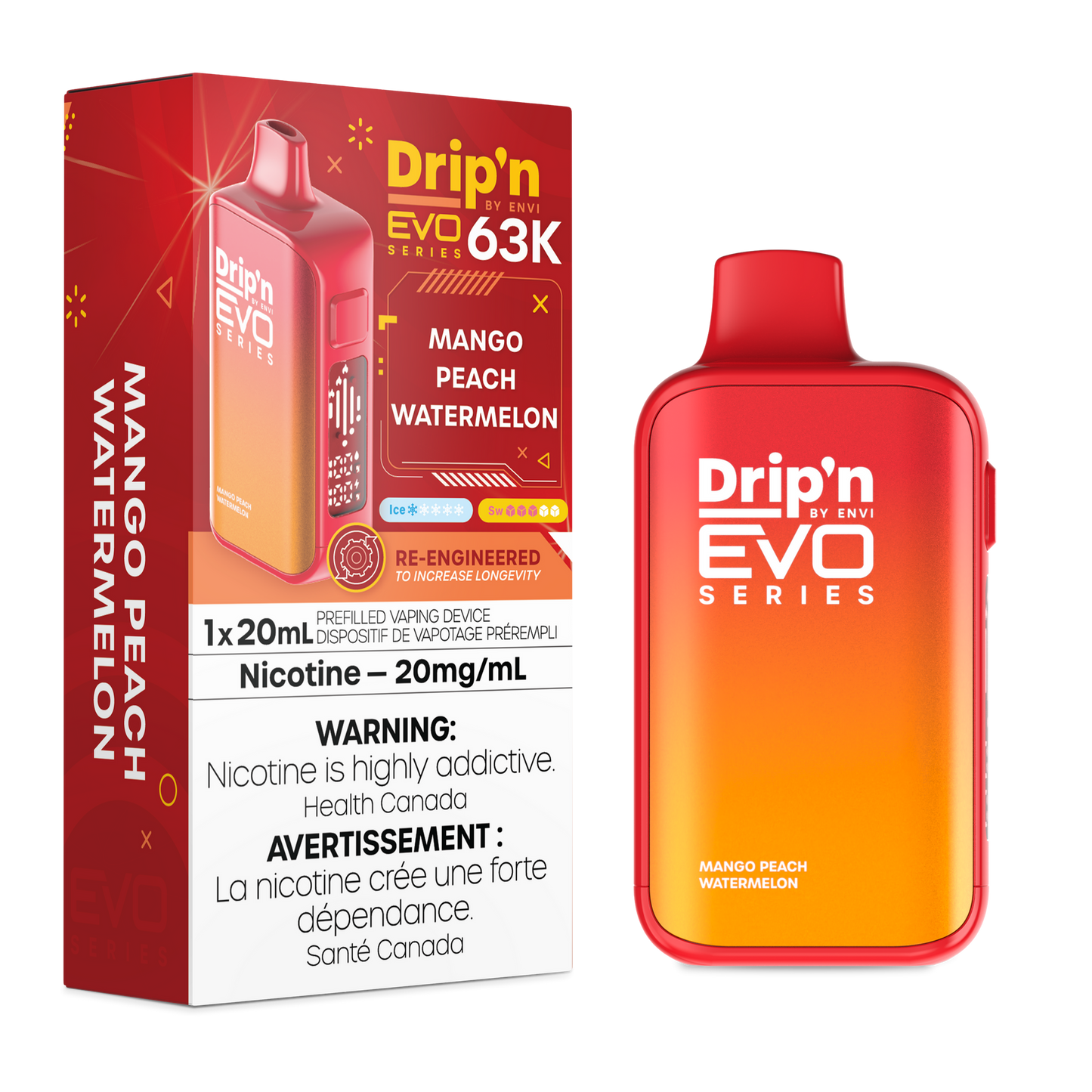 Drip’n EVO 63K Mango Peach Watermelon 20mg/ml Disposable (Provincial)