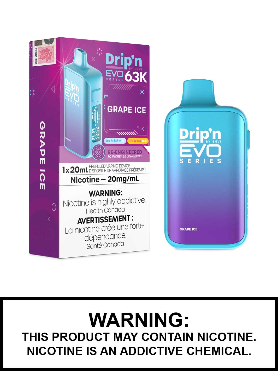 Drip’n EVO 63K Grape Ice 20mg/ml Disposable (Provincial)