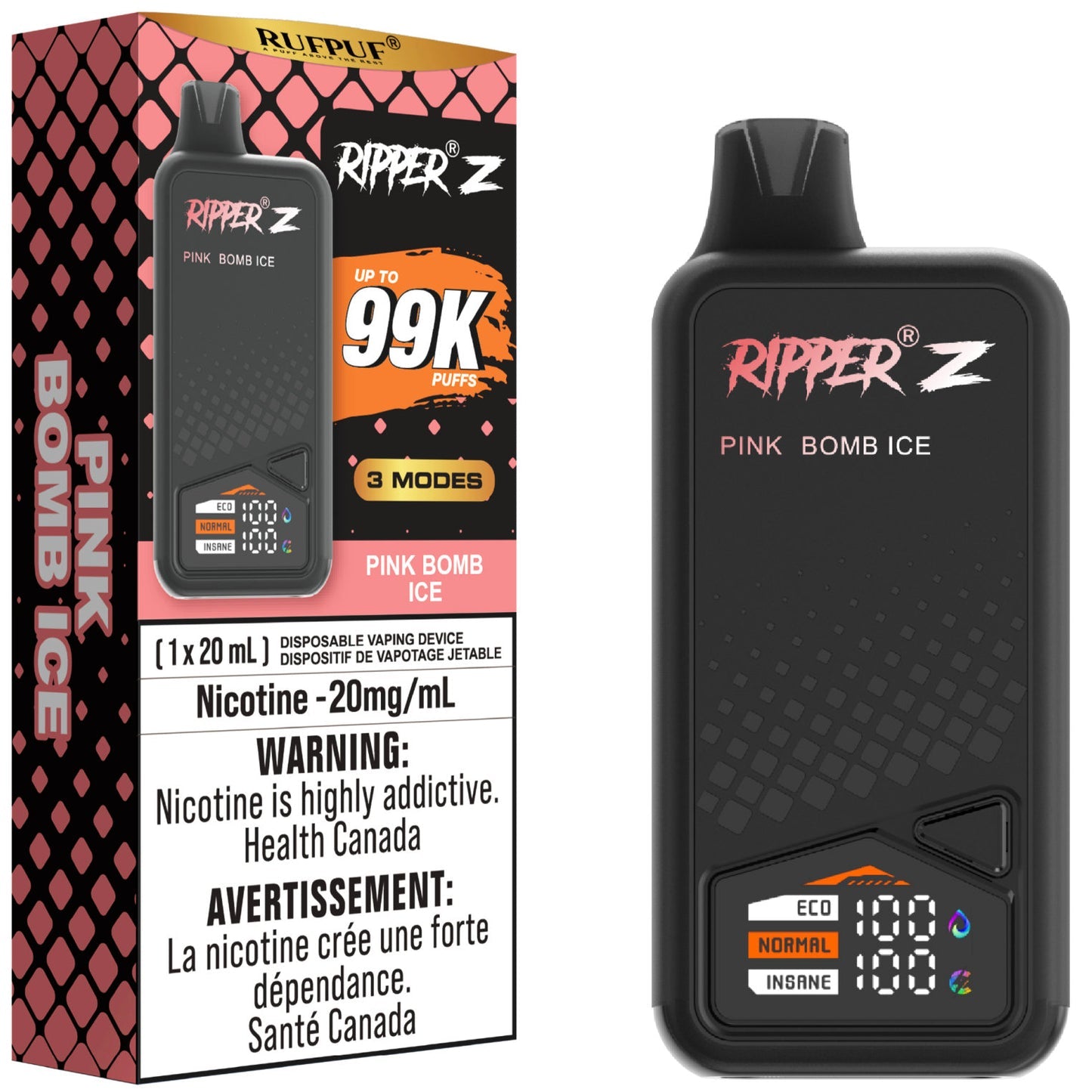 Ripper Z 99K Pink Bomb Ice Disposable 20mg/mL (Provincial)