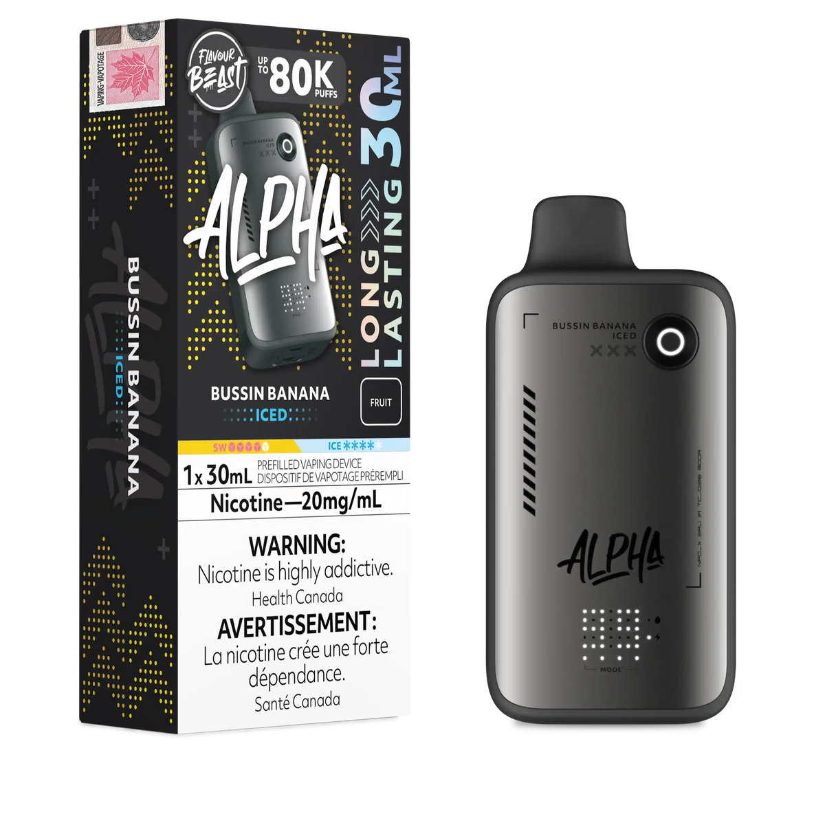 Flavour Beast Alpha Bussin Banana Iced 80K 20mg disposable (Provincial)