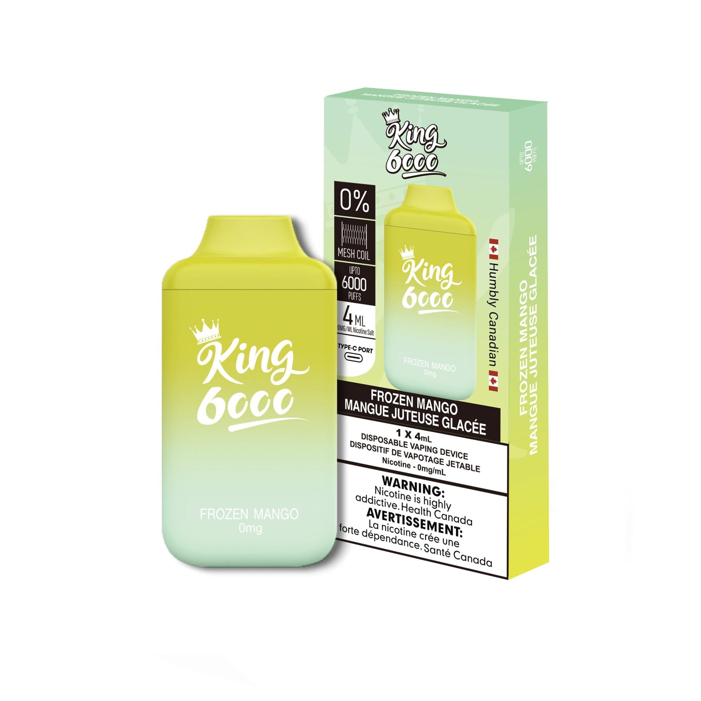 King 6000 Zero Bar Frozen Mango 0mg/ml disposable (Provincial)