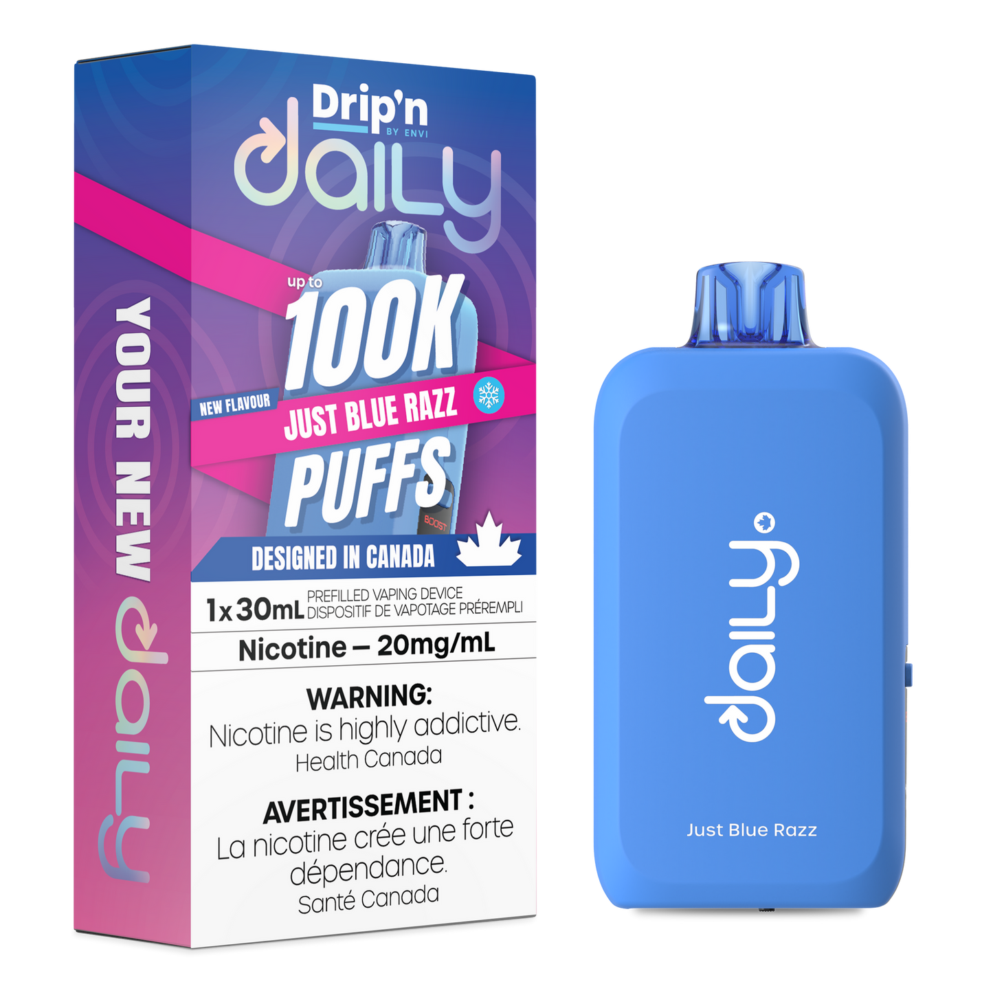 Drip’n Daily 100K Just Blue Razz 20mg/mL Disposable (Provincial)
