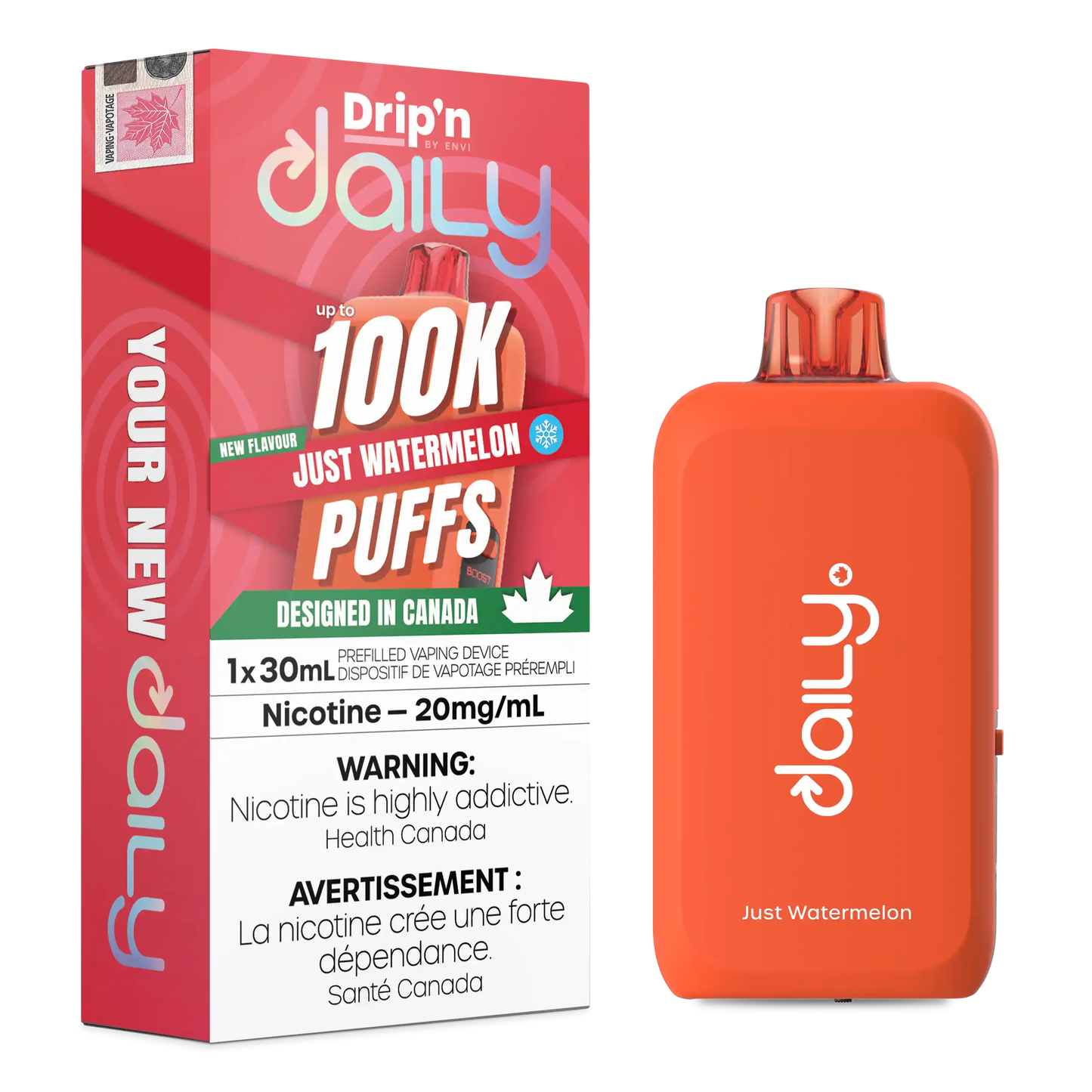 Drip’n Daily 100K Just Watermelon 20mg/mL Disposable (Provincial)