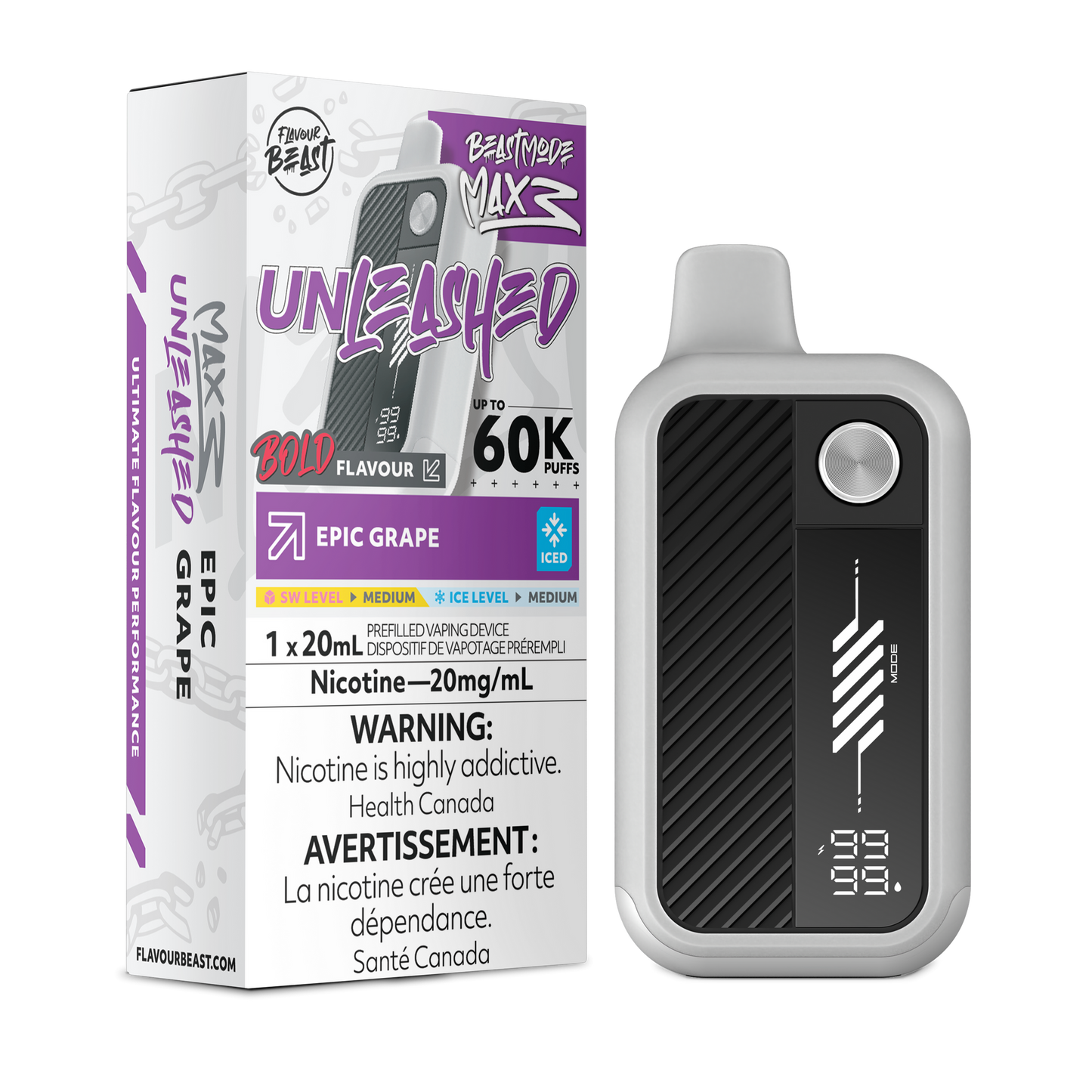 Flavour beast Mode Max 3 60K Unleashed Epic Grape Iced Disposable (Provincial)