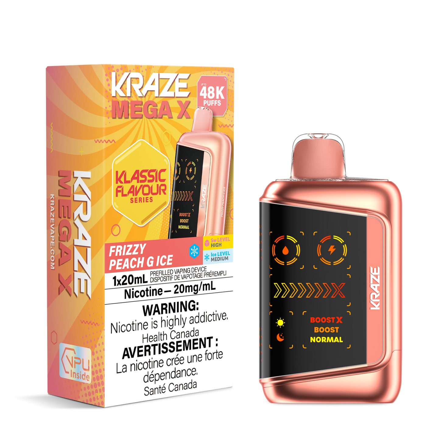 Kraze Mega X 48K Frizzy Peach G Ice 20mg/mL Disposable (Provincial)