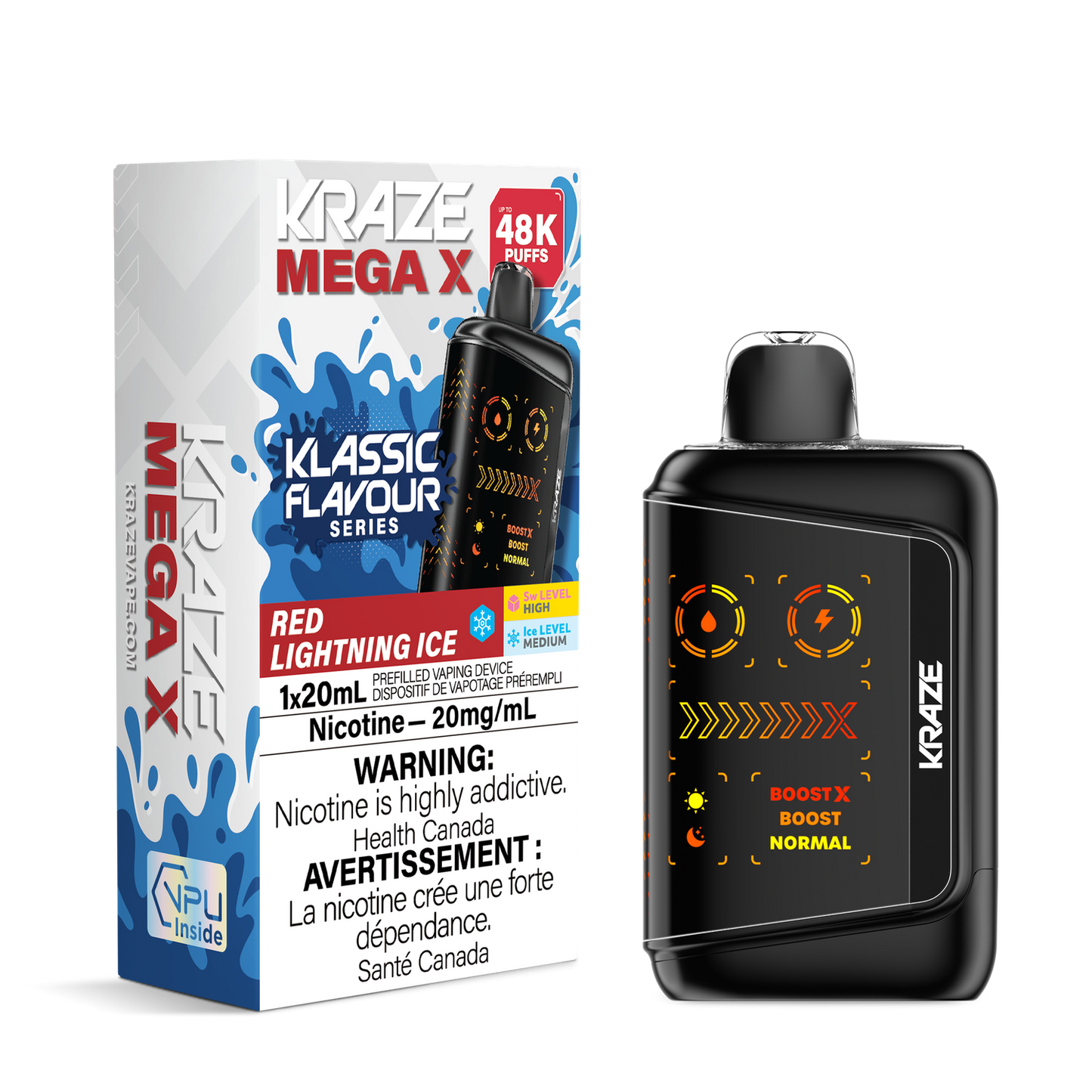Kraze Mega X 48K Red Lightning Ice 20mg/mL Disposable (Provincial)