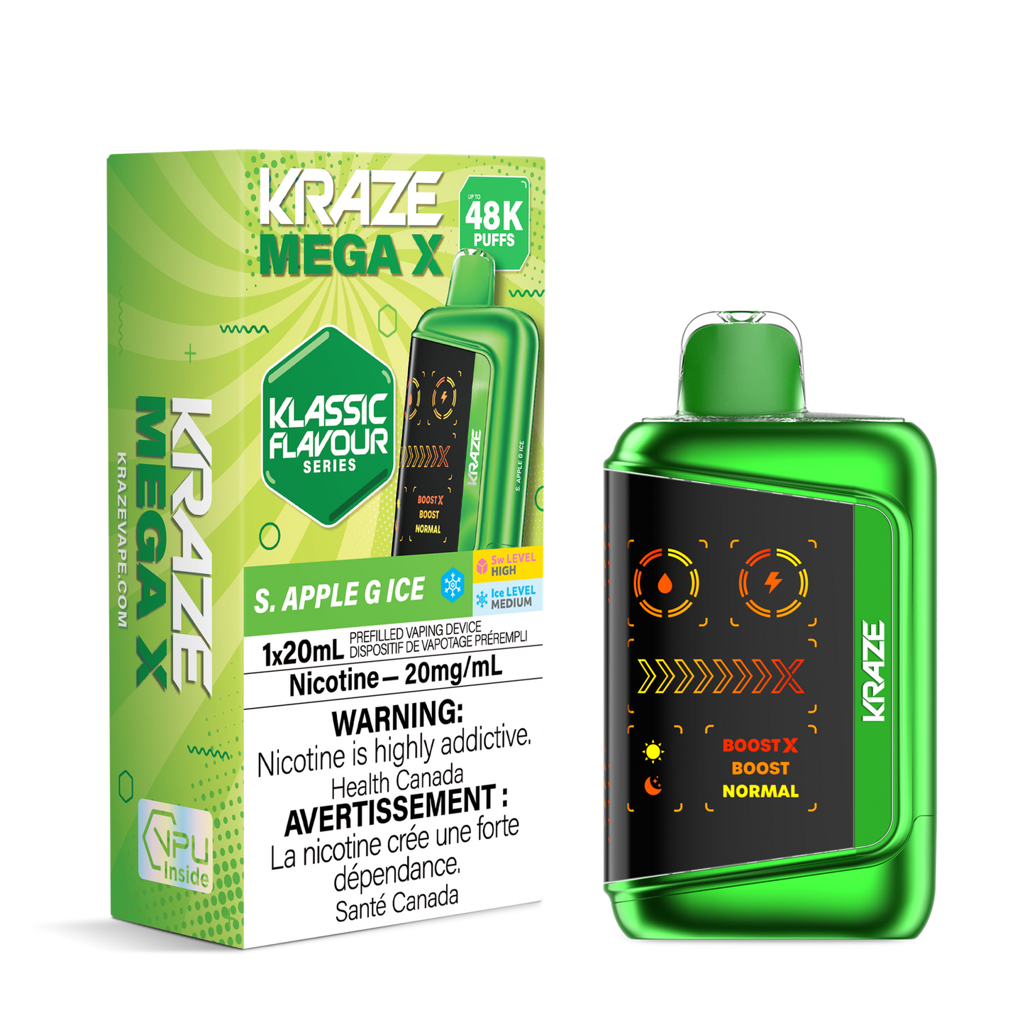 Kraze Mega X 48K S. Apple G Ice 20mg/mL Disposable (Provincial)