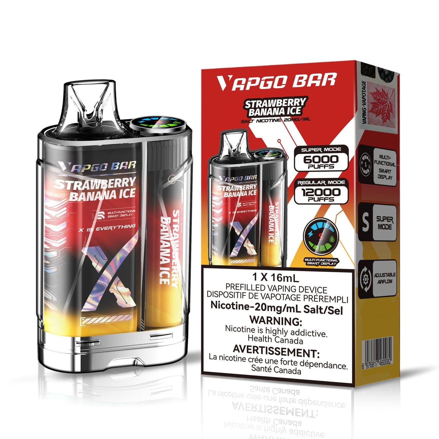 Vapgo Bar 6000/12000 Strawberry Banana Ice 20mg/ml Disposable (Provincial)