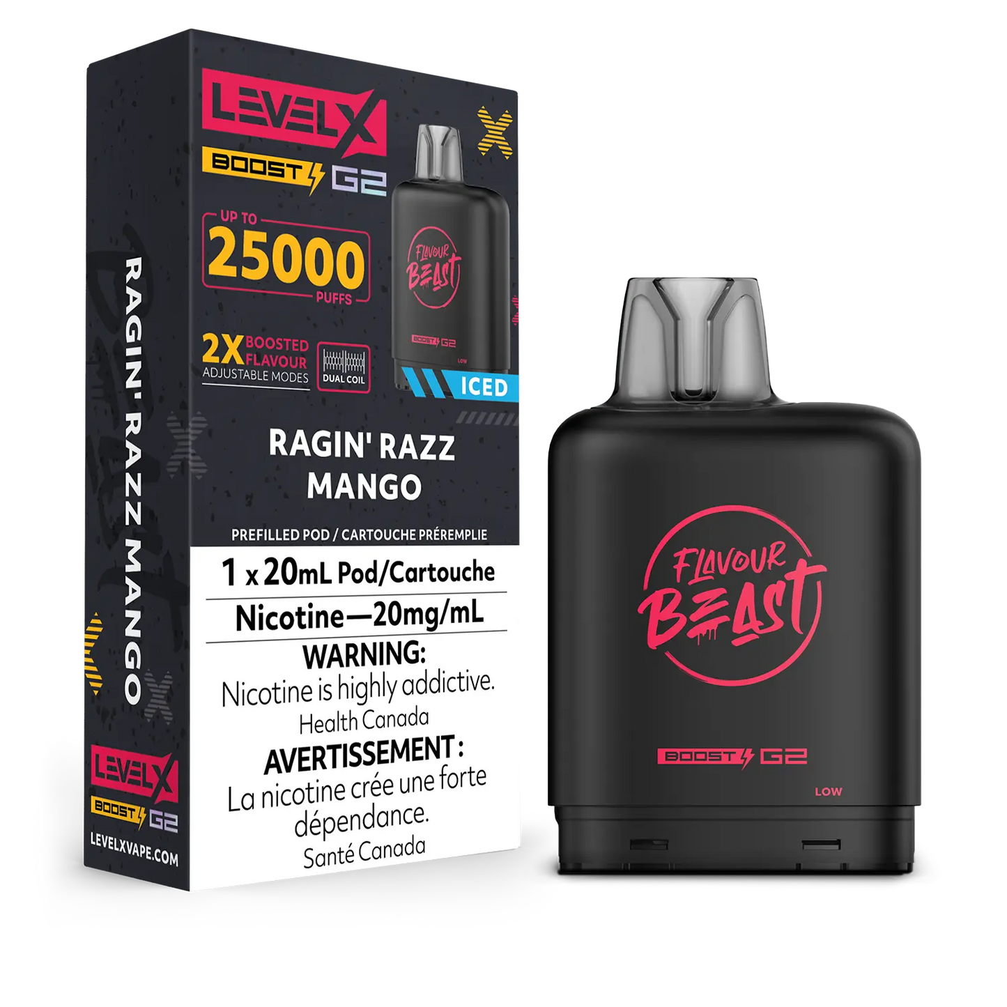 Flavour Beast LevelX Boost Pod G2 25K Ragin’ Razz Mango Iced 20mg (Provincial)