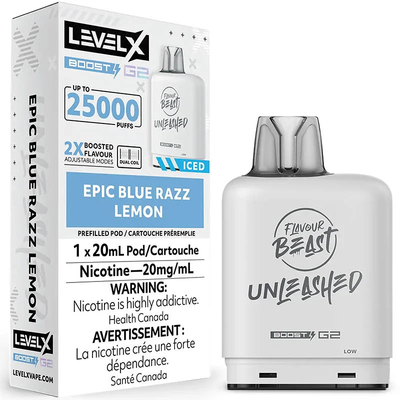 Flavour Beast Unleashed LevelX Boost Pod G2 25K Epic Blue Razz Lemon 20mg (provincial)