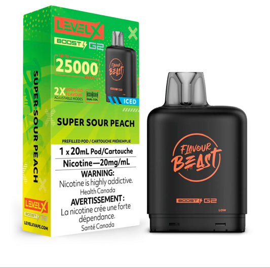 Flavour Beast LevelX Boost Pod G2 25K Super Sour Peach Iced 20mg (Provincial)