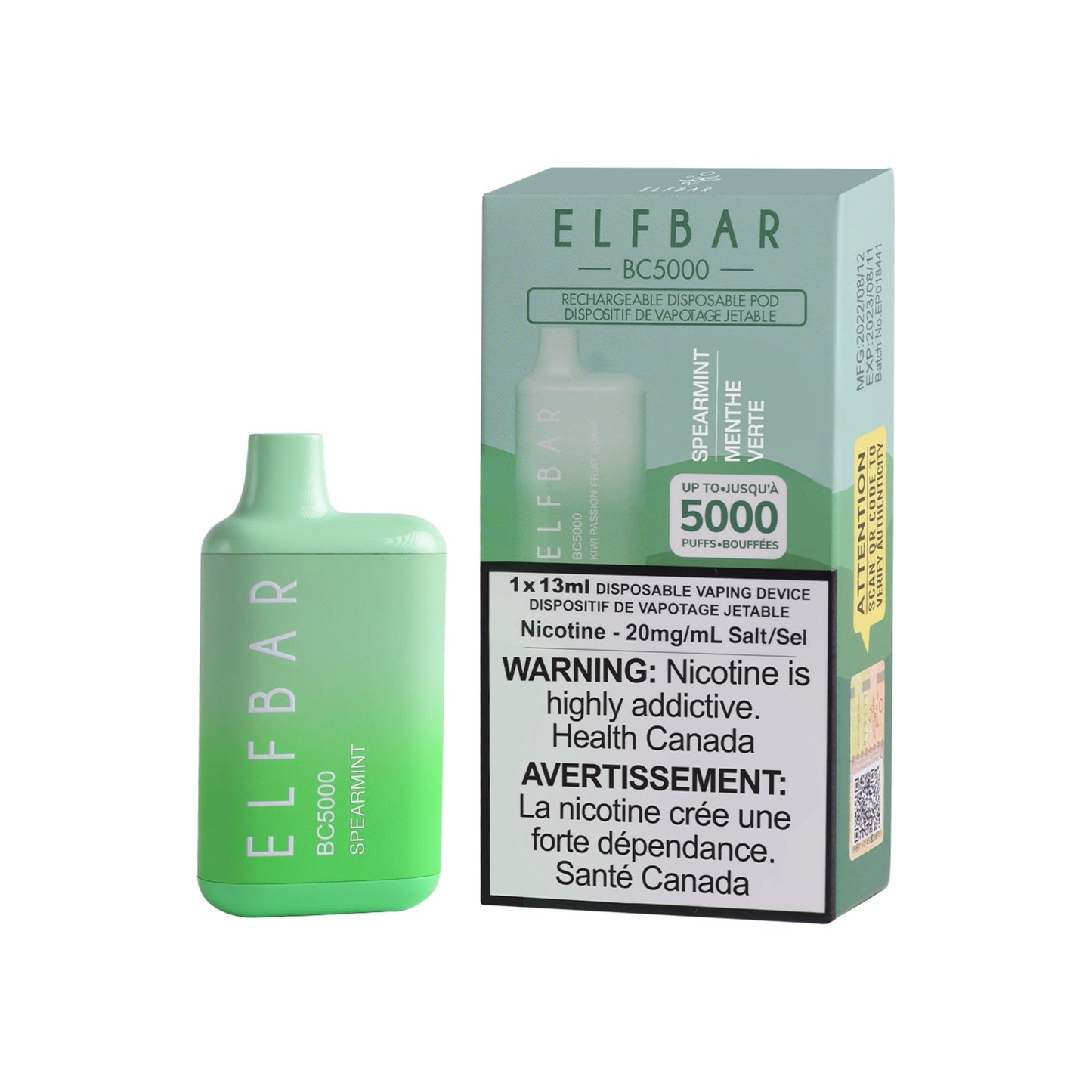 Elf Bar BC5000 Spearmint 20mg/mL disposable (Provincial)