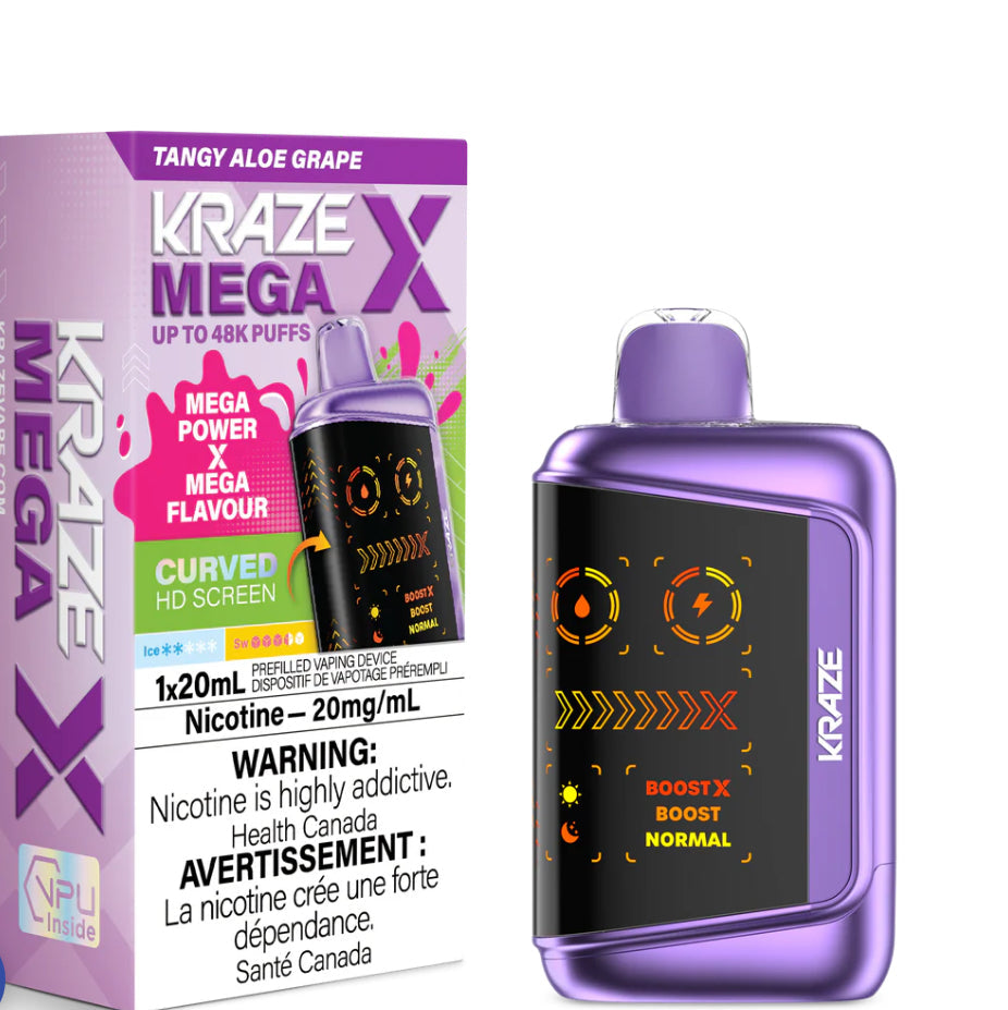 Kraze Mega X 48K Tangy Aloe Grape Ice 20mg/mL Disposable (Provincial)
