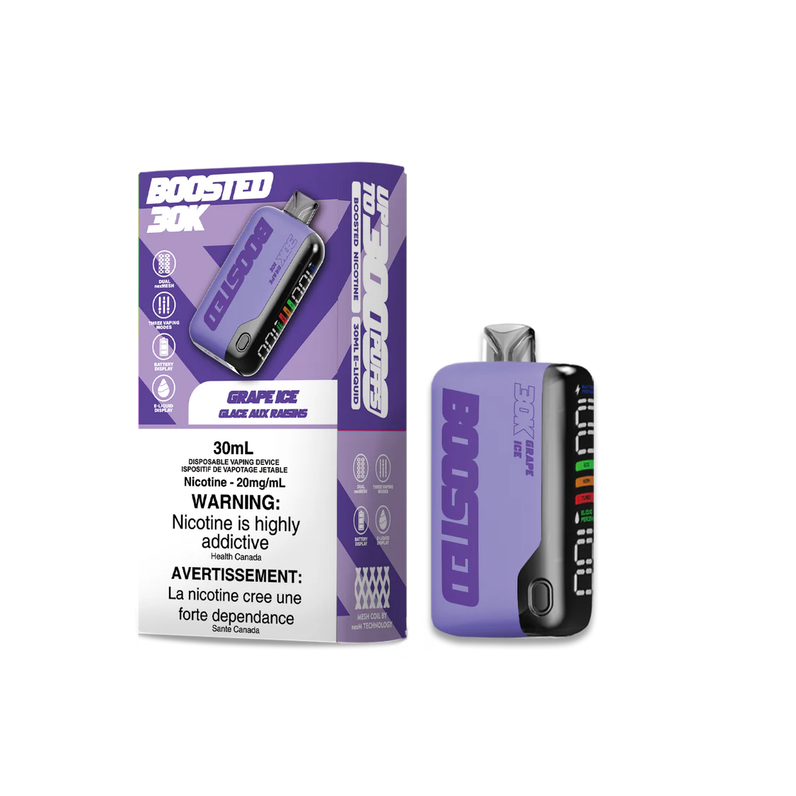 Boosted 30K Grape Ice 20mg/mL disposable (Provincial)