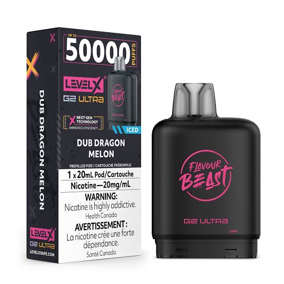 Flavour Beast Level X G2 Ultra Dub Dragon Melon Iced 50k Puffs Pod (Provincial)