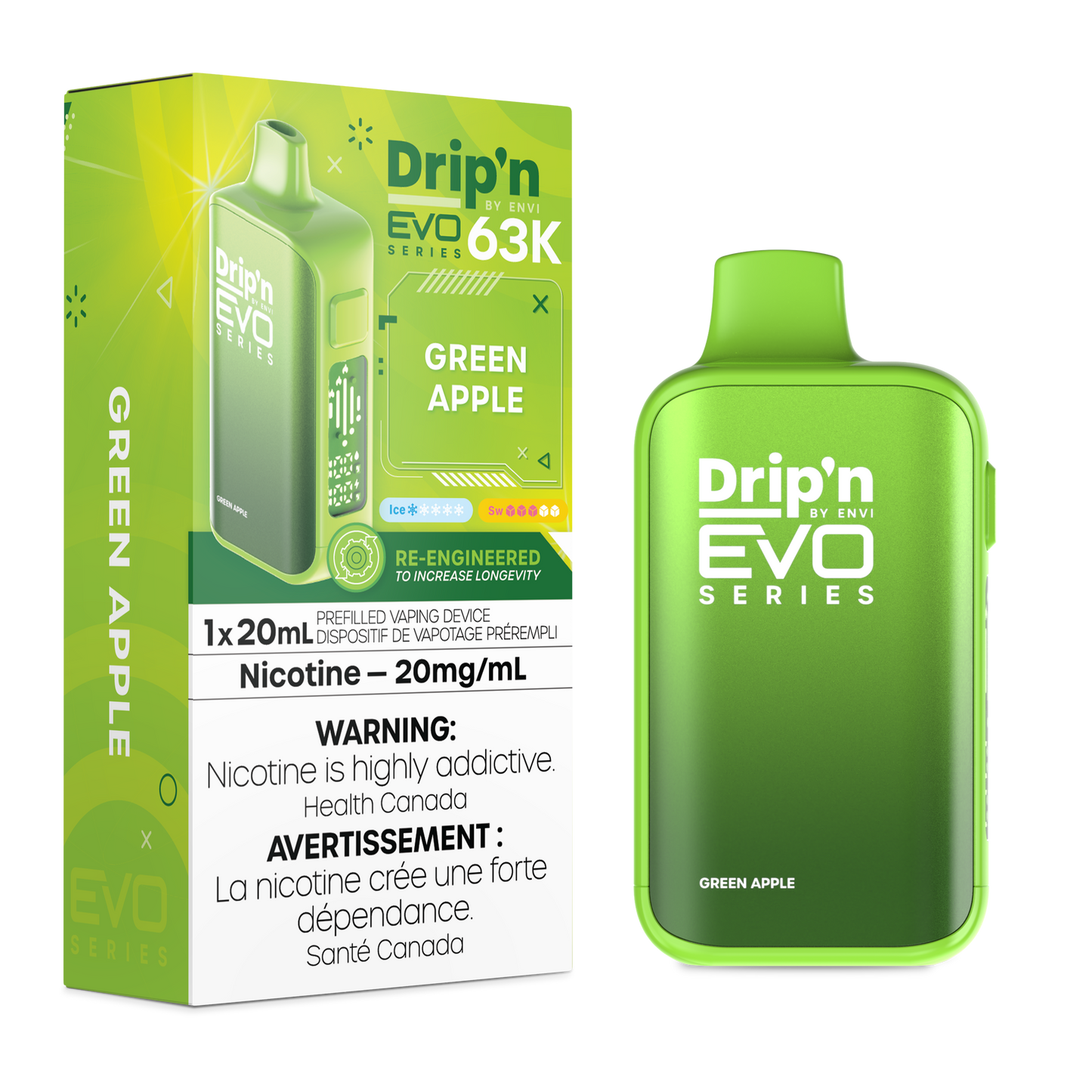 Drip’n EVO 63K Green Apple 20mg/ml Disposable (Provincial)