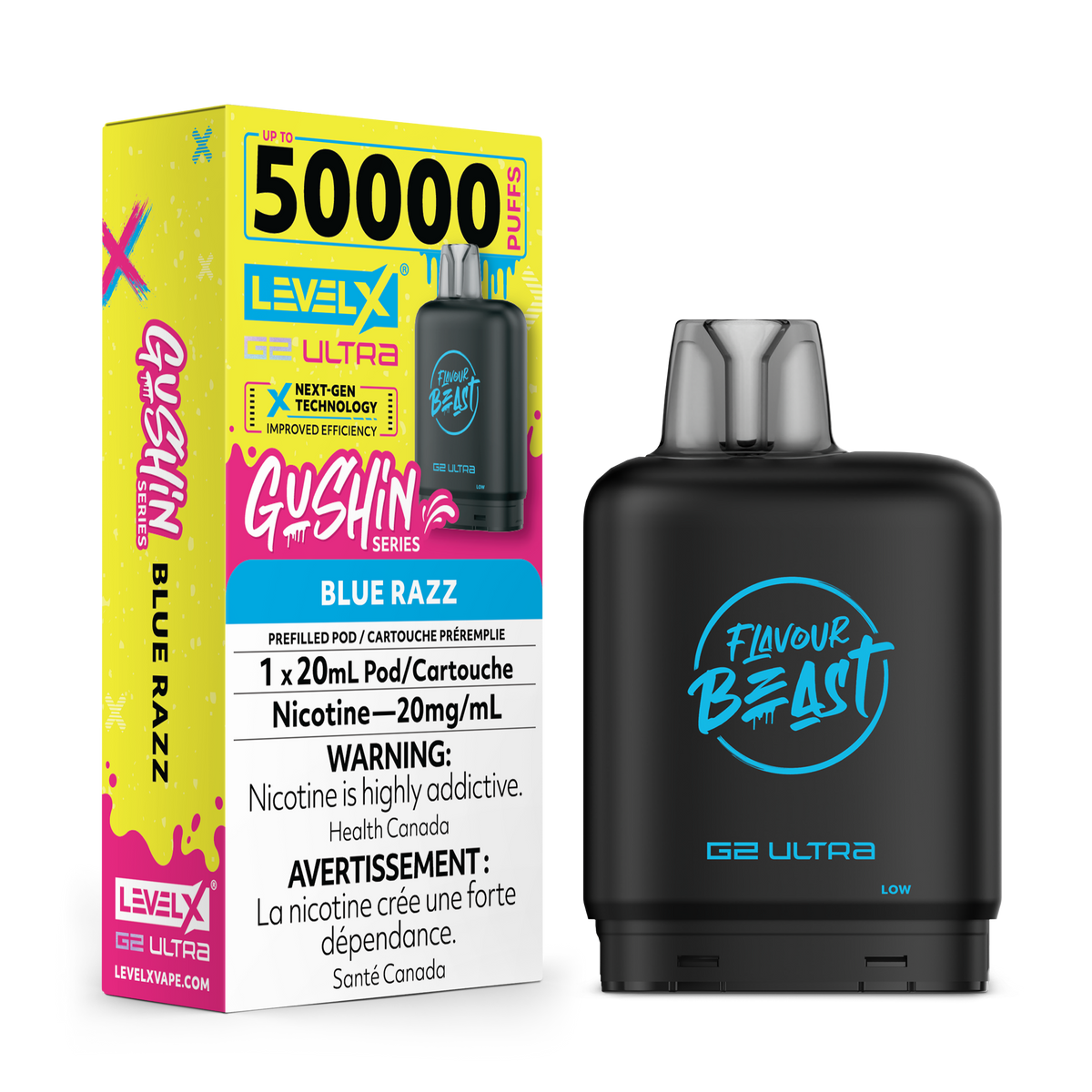 Flavour Beast Level X Gushin Blue Razz 50k Pod 20mg (Provincial)