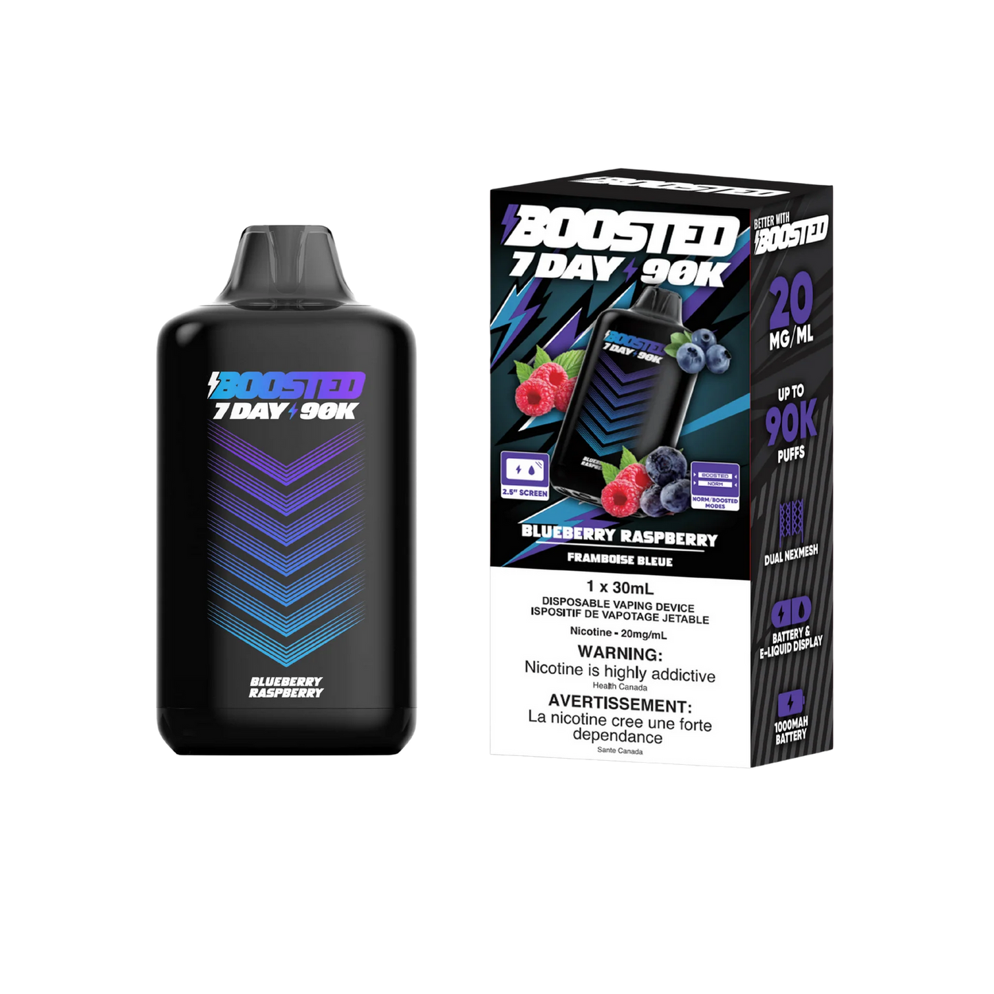 Boosted 7Day 90K (Blueberry Raspberry) 20mg/ml disposable (Provincial)