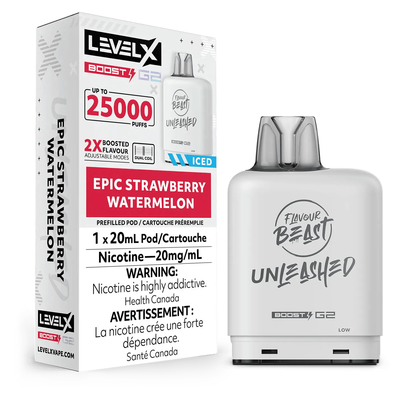 Flavour Beast Unleashed Level X G2 Boost pod 25K Epic Strawberry Watermelon Iced 20mg/mL (Provincial)