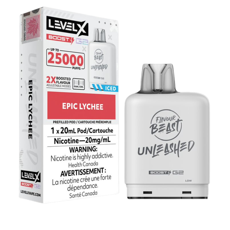 Flavour Beast Unleashed Level X G2 Boost pod 25K Epic Lychee Iced 20mg/mL (Provincial)