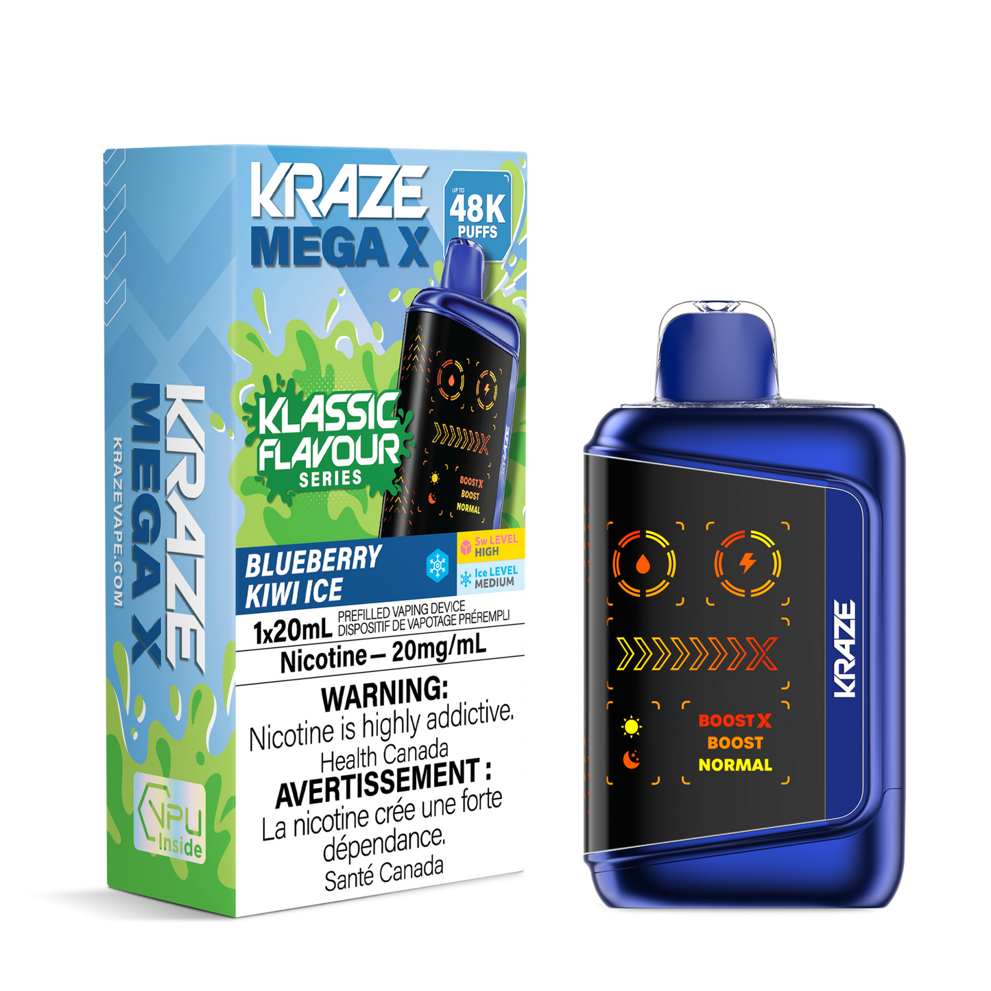 Kraze Mega X 48K Blueberry Kiwi Ice 20mg/mL Disposable (Provincial)