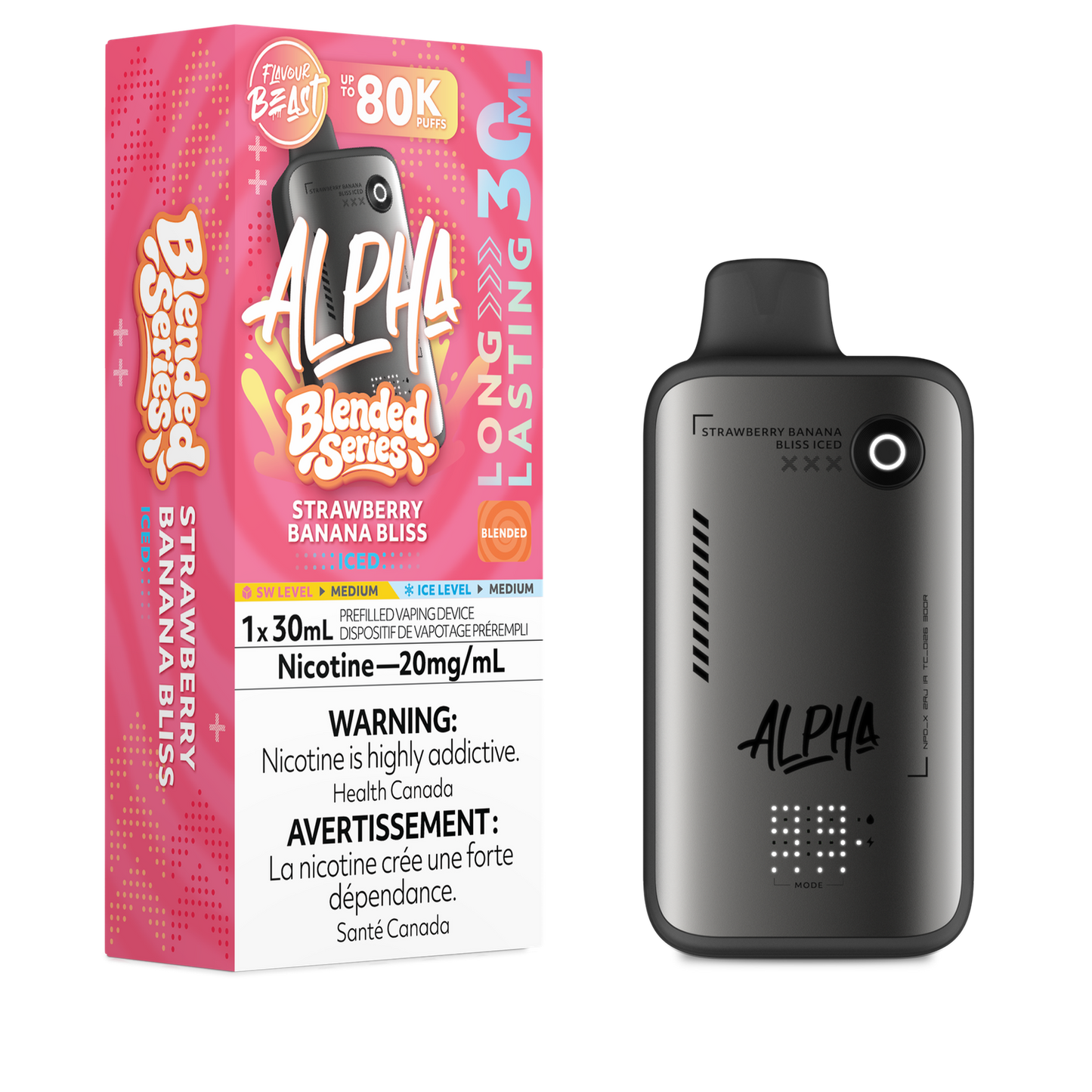 Flavour Beast Alpha 80K Strawberry Banana Bliss Iced Blended Series 20mg/mL Disposable (Provincial)