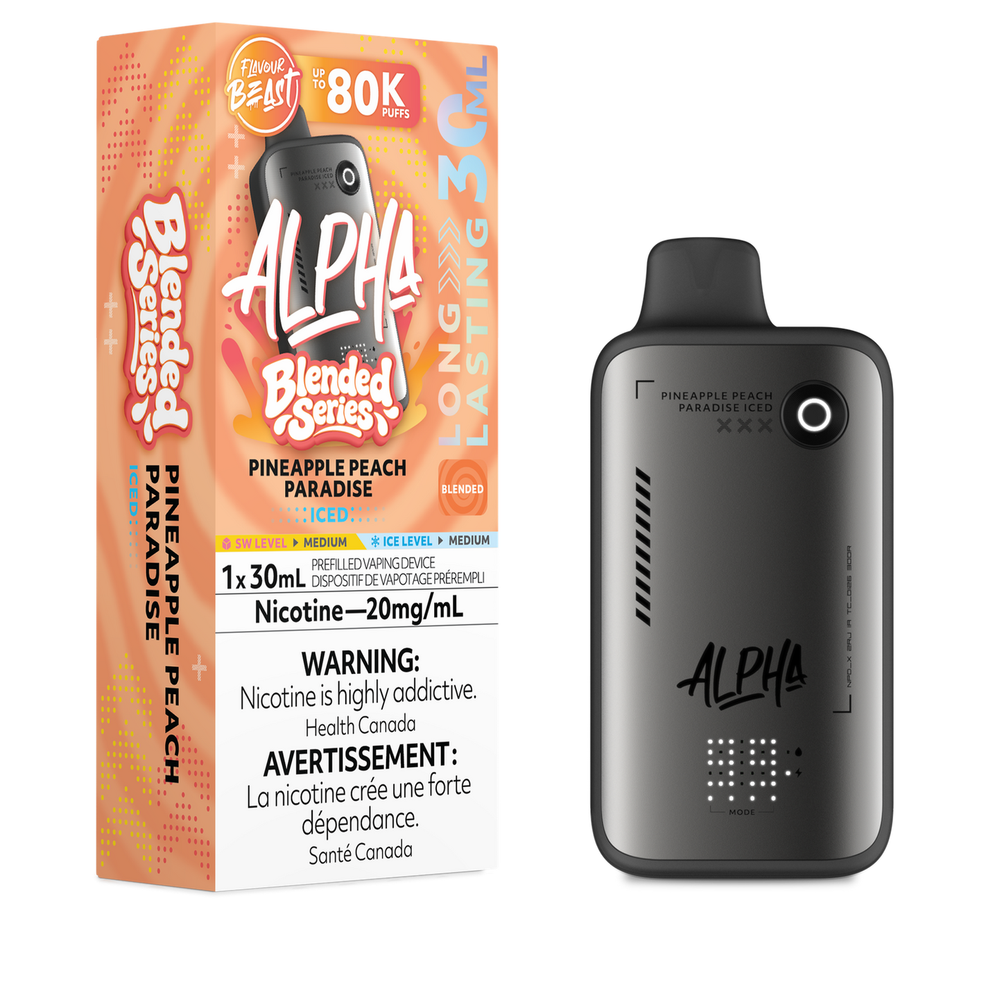 Flavour Beast Alpha 80K Pineapple Peach Paradise Iced Blended Series 20mg/mL Disposable (Provincial)