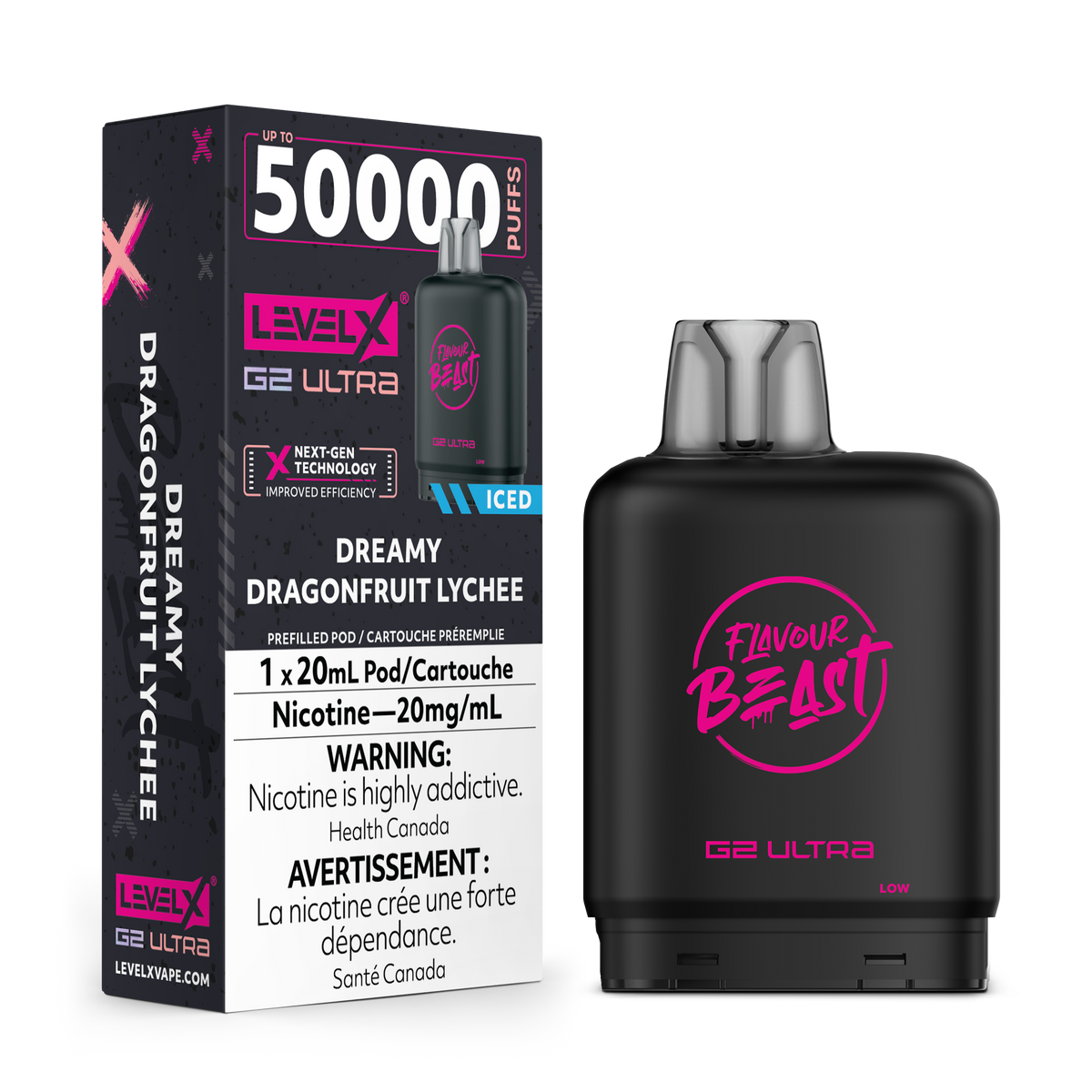 Flavour Beast Level X G2 Ultra Dreamy Dragonfruit Lychee Iced 50k Puffs Pod (Provincial)