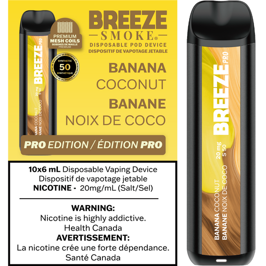 Breeze Pro Synthetic 50 2000 Banana Coconut 20mg/mL disposable (Provincial)