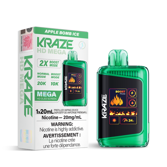 Kraze HD Mega 20K Apple Bomb Ice  20mg disposable (Provincial)