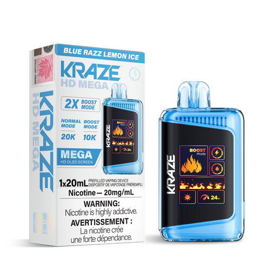 Kraze HD Mega 20K Blue Razz Lemon Ice 20mg/mL disposable (Provincial)