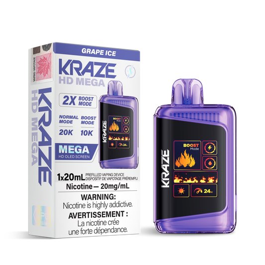 Kraze HD Mega 20K Grape Ice 20mg disposable (Provincial)