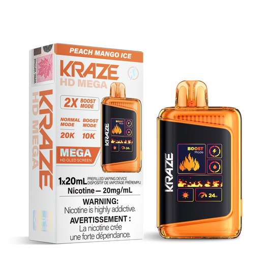 Kraze HD Mega 20K Peach Mango Ice 20mg/mL disposable (Provincial)