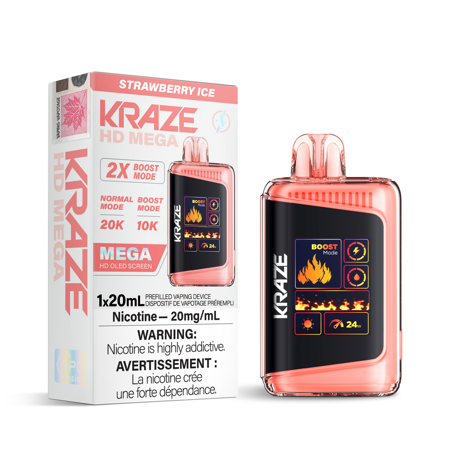 Kraze HD Mega 20K Strawberry Ice 20mg/mL disposable(Provincial)