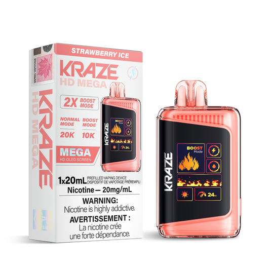 Kraze HD Mega 20K Strawberry Ice 20mg/mL disposable(Provincial)