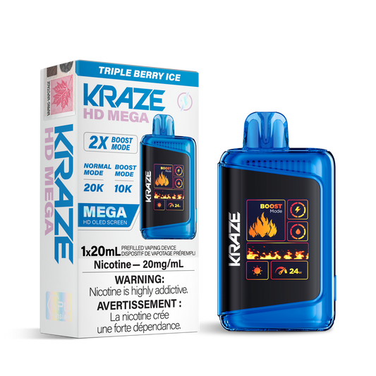Kraze HD Mega 20K Triple Berry Ice 20mg disposable (Provincial)