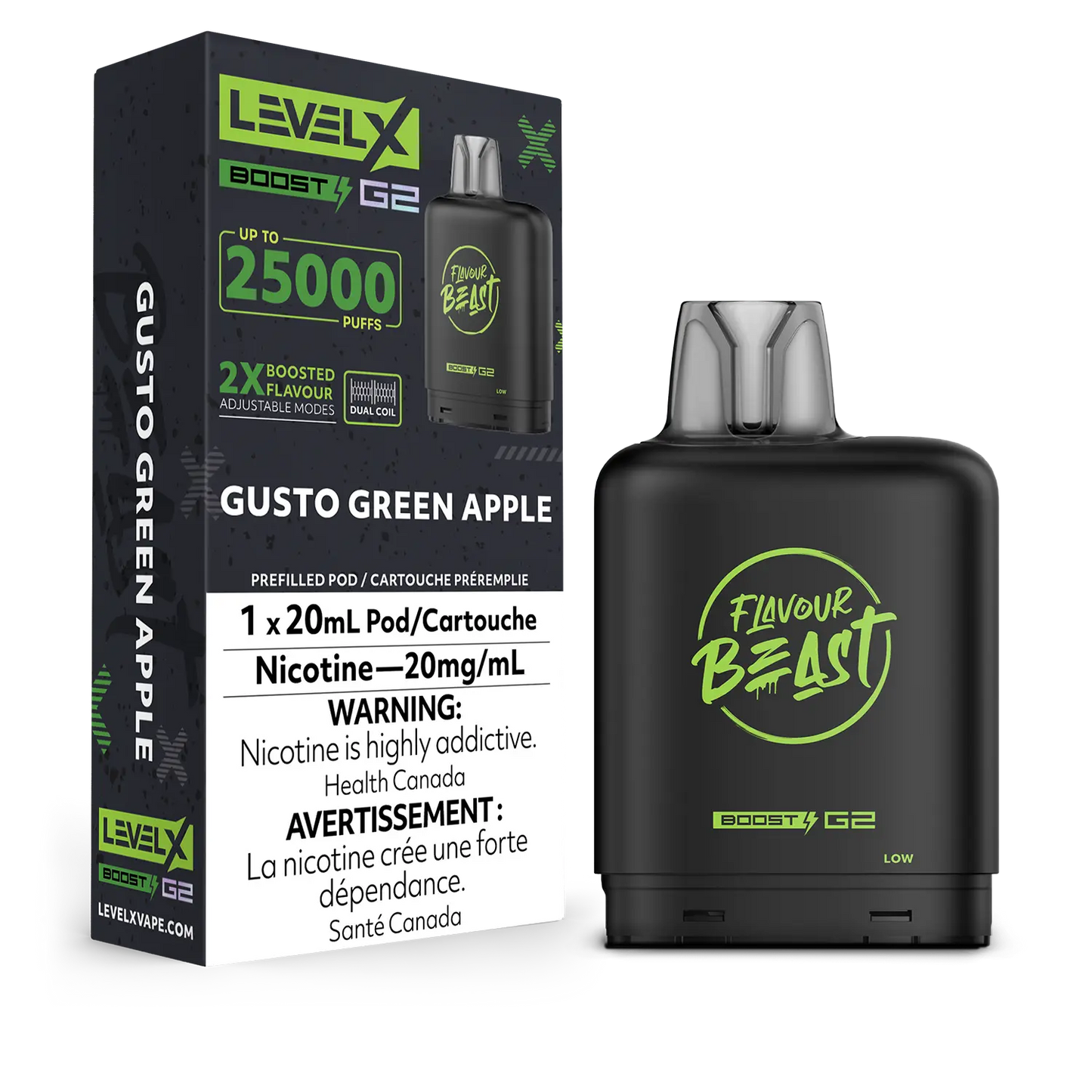 Flavour Beast LevelX Boost Pod G2 25K Gusto Green Apple 20mg (Provincial)