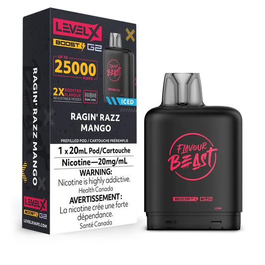 Flavour Beast LevelX Boost Pod G2 25K Ragin’ Razz Mango Iced 20mg (Provincial)