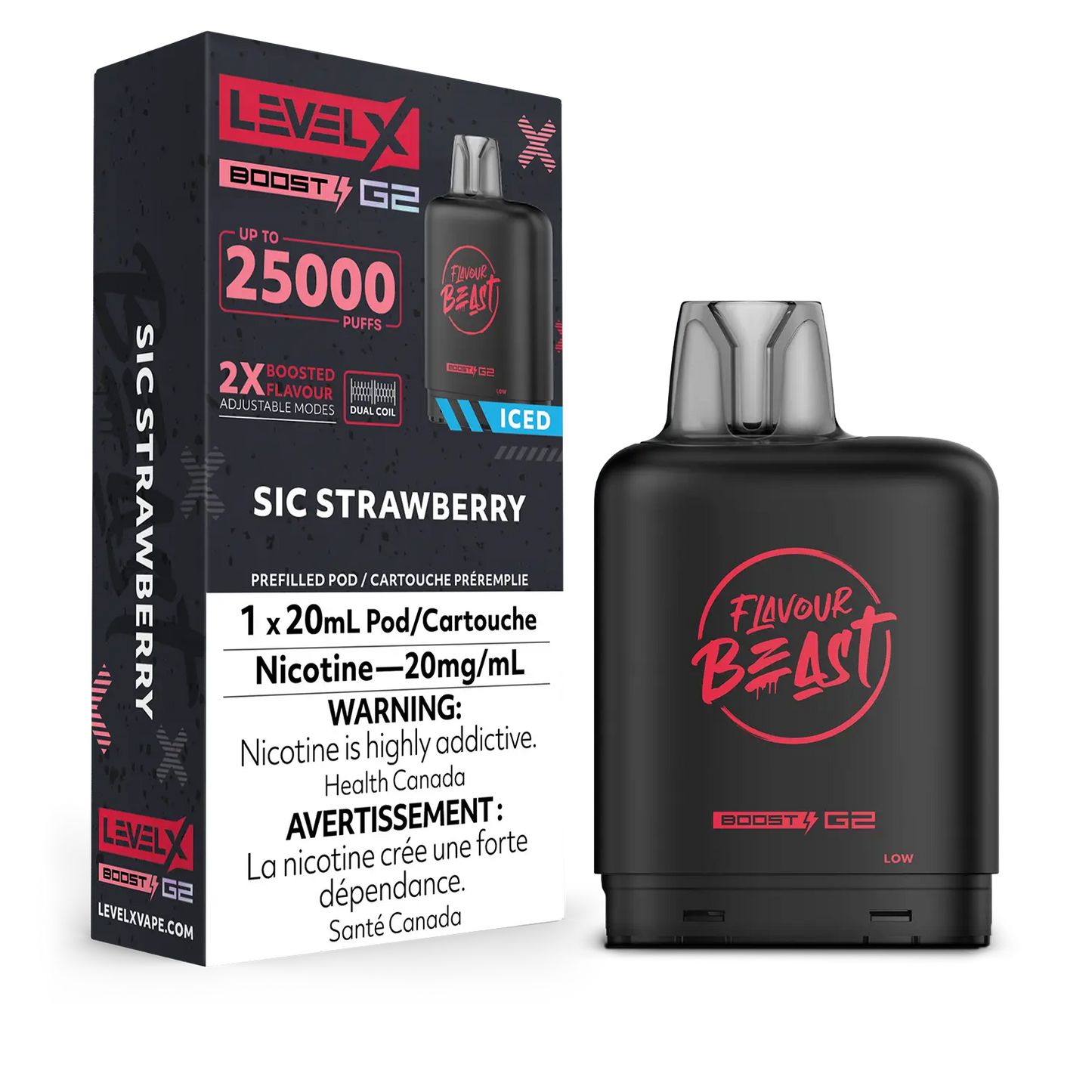 Flavour Beast LevelX Boost Pod G2 25K Sic Strawberry Iced 20mg (Provincial)